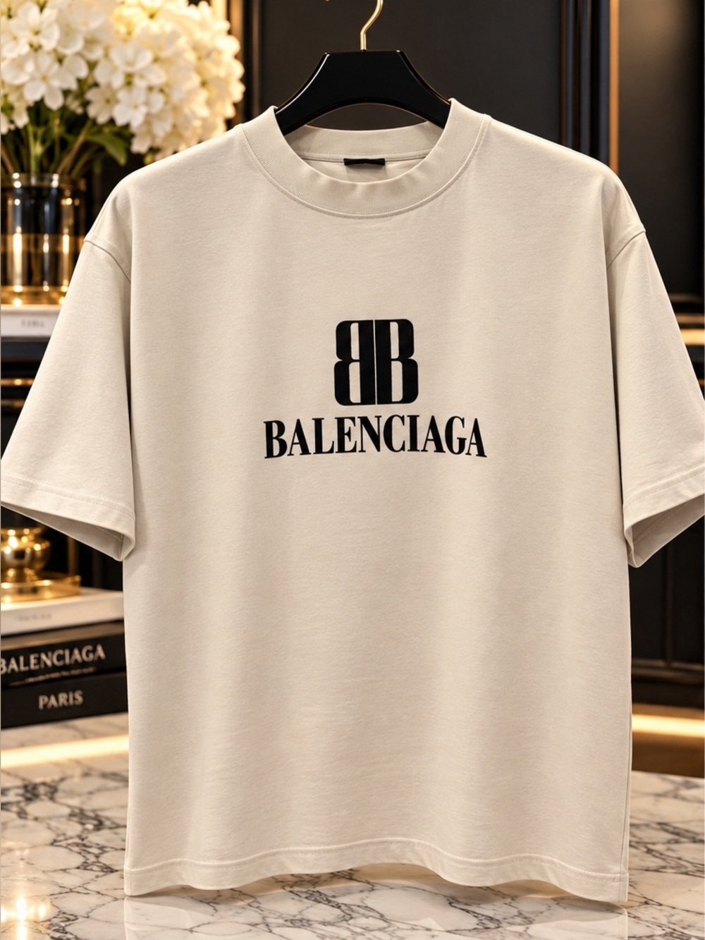 Authentic Balenciaga Oversized Unisex cream Logo Crewneck Shirt